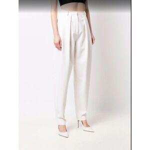 Condor High-Waist Pleated Tapered‎ Wool Blend Trousers Cream - Size 9